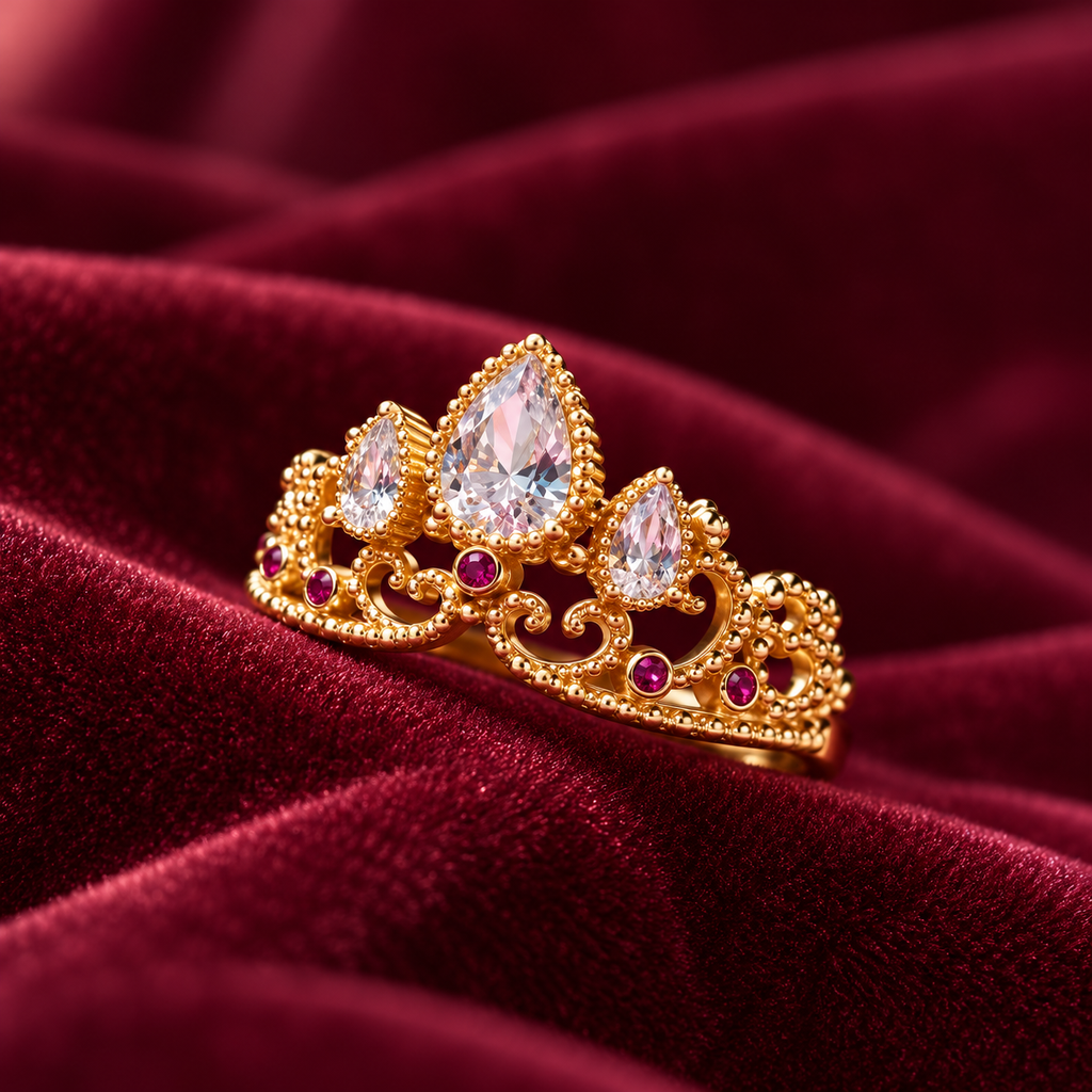 Royal Crown Ring on burgundy velvet